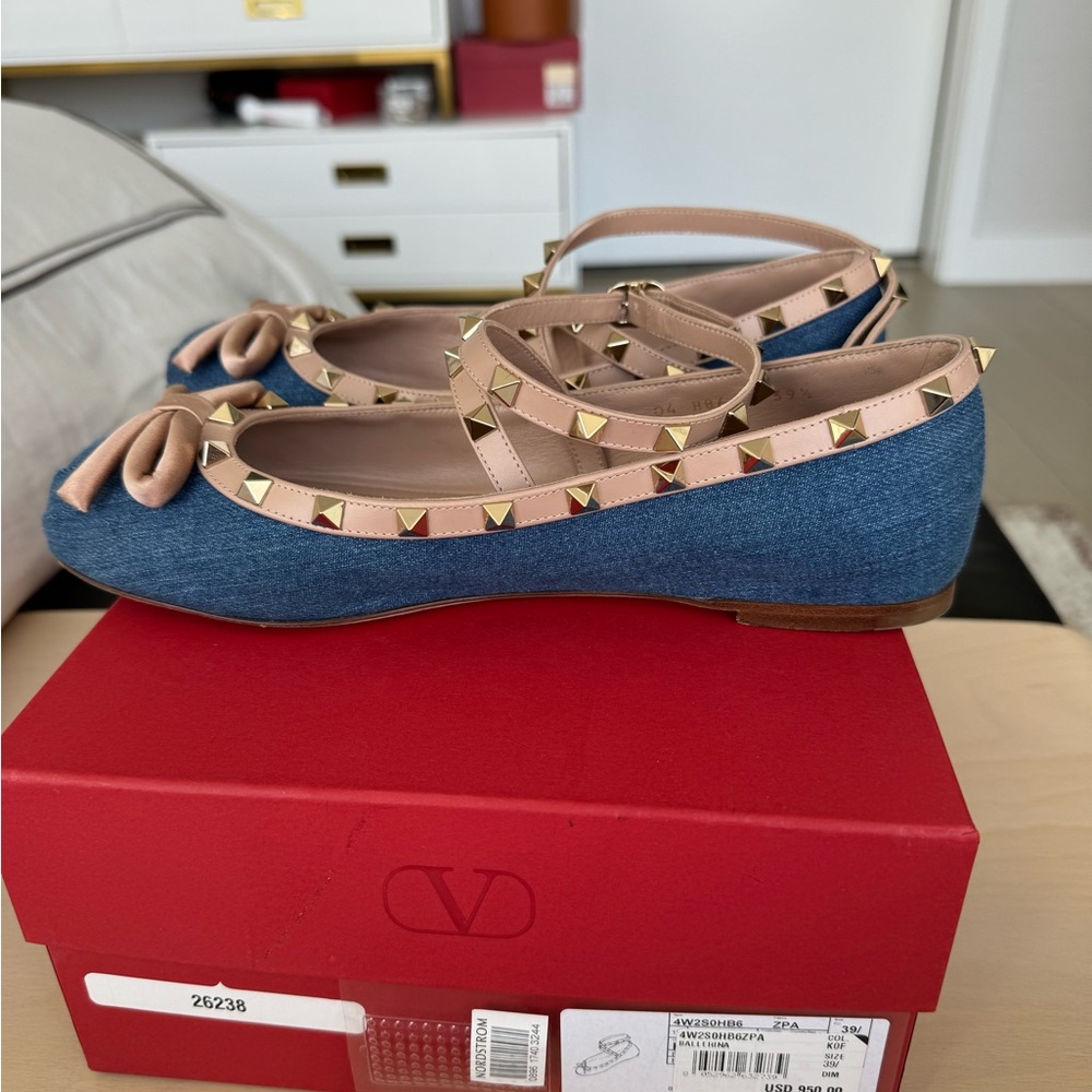 Valentino Garavani Rockstud denim ballerinas - Picture 3 of 8
